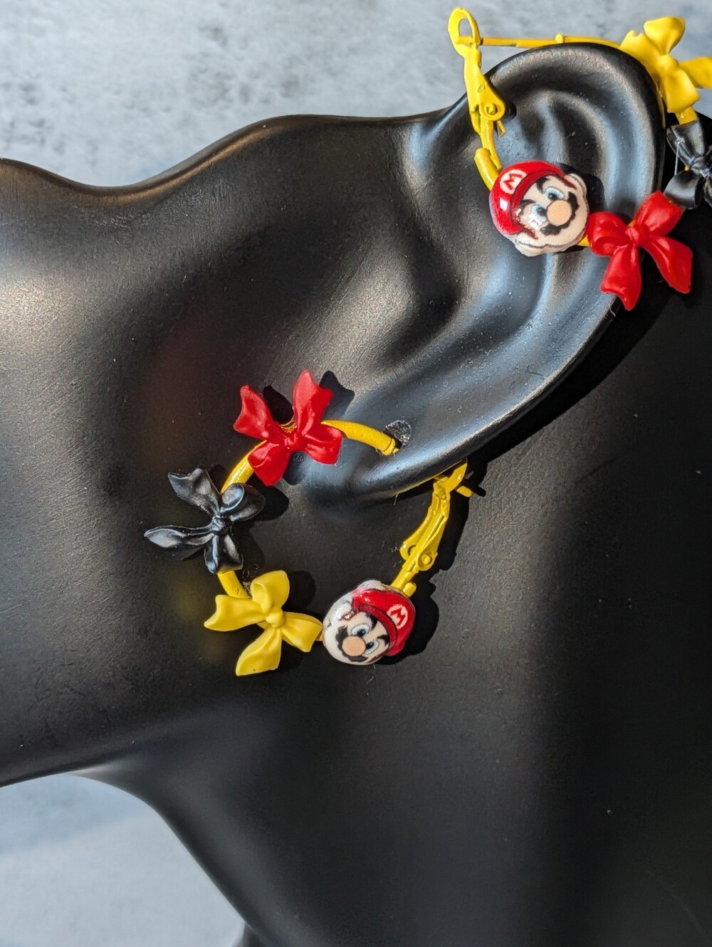 Hand Crafted Yellow, Red & Black Cartoon Bow Earrings For Women And Kids - Picture 4 of 13